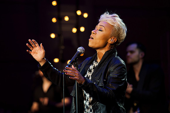 Emeli Sande performs live at the BBC Radio Theatre - photo by Kate Southall